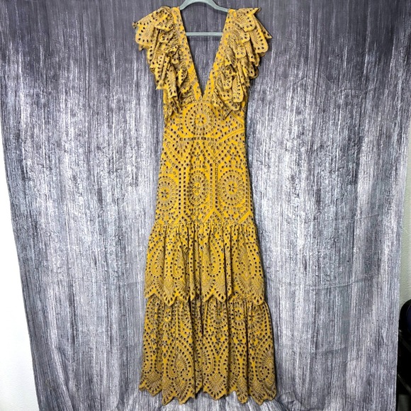 Jen's Pirates Booty Maxi Dress Flamenco Maxi Dress in Citrine Mariachi Eyelet - Picture 2 of 10